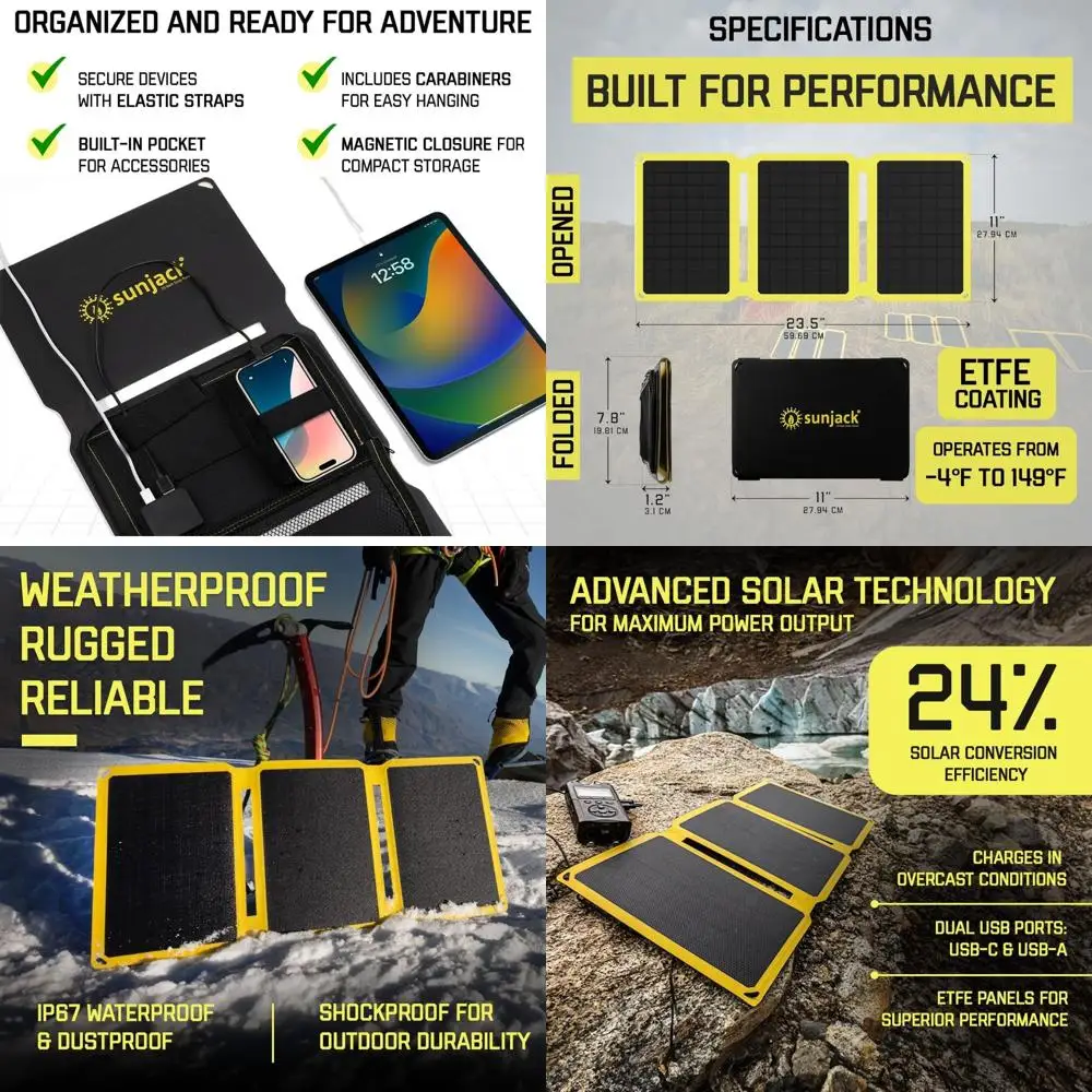 

Монокристаллическая солнечная панель 25 Вт с портами USB-C и USB-A, класс защиты IP67 для использования на улице