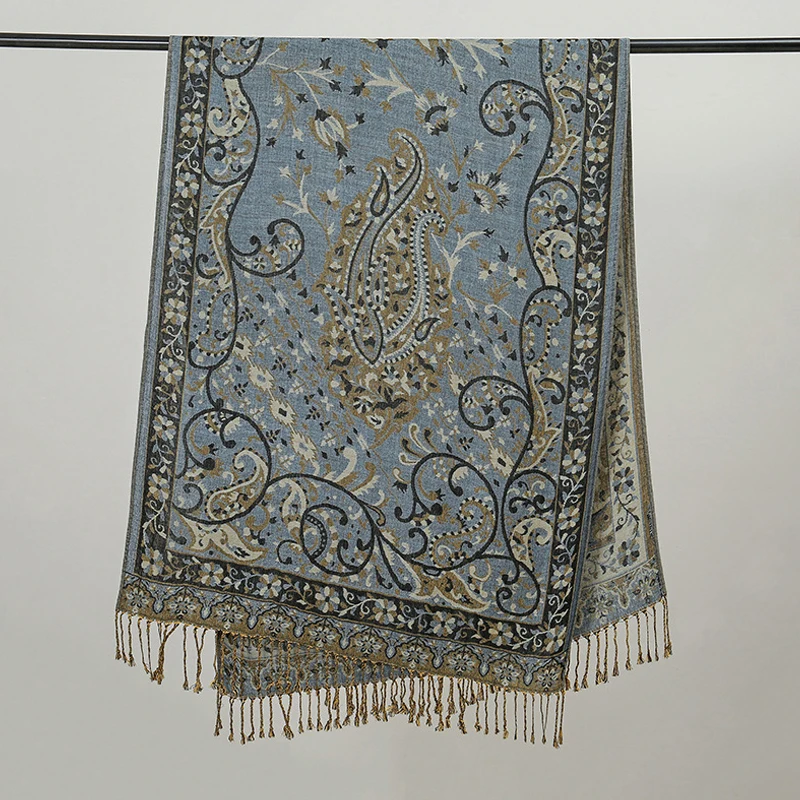 Syal Jacquard Halus Wanita Syal Berumbai Gaya Etnik Syal Panjang Lembut dan Pembungkus untuk Wanita Bufandas