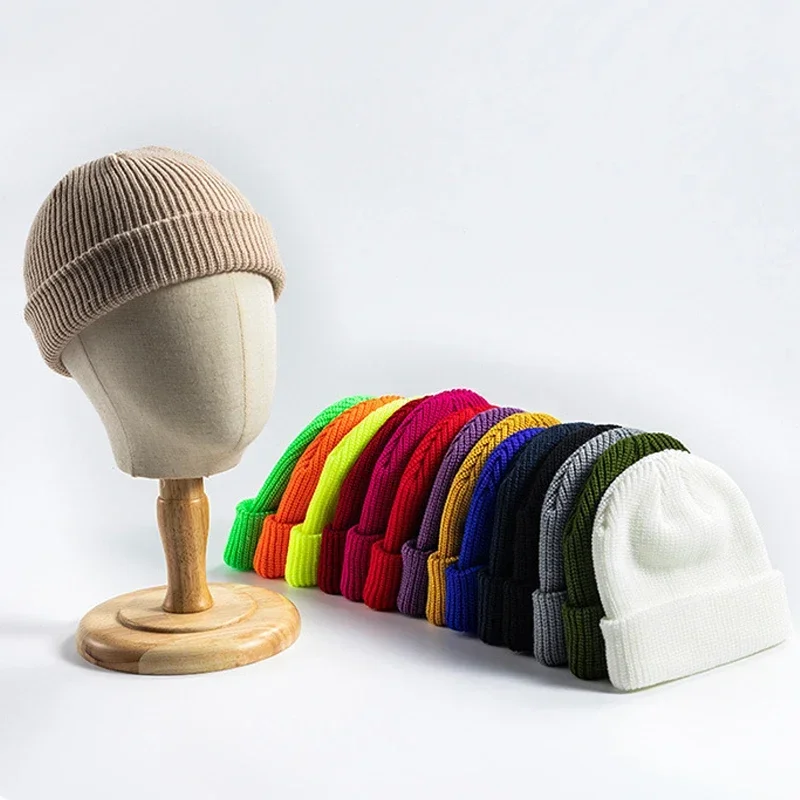 Knit Short Beanies Hats for Men Women Bonnets Pure Color Lightweight Headwear Helmet Liner Sleep Caps Unisex Winter Hats