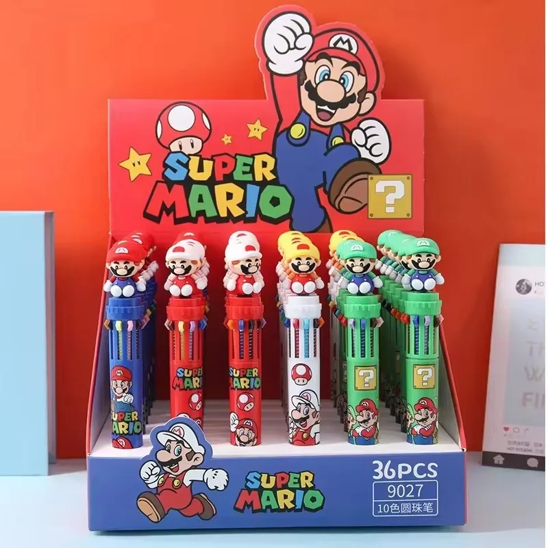 12/36pcs Super Mario Cartoon 10 Colors Ballpoint Pen Cute Cartoon Gel Pen Student Supplies Stationery Wholesale