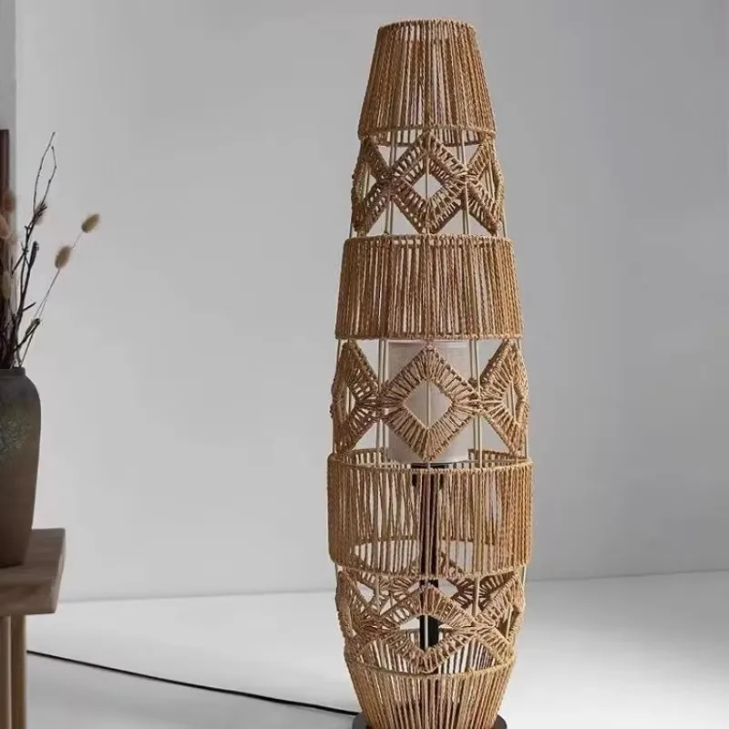 Wabisabi Style Floor Lamp With Hemp Rope Retro Designer Creative Homestay Living Room Sofa Side Bedroom Atmosphere Vertical Lamp