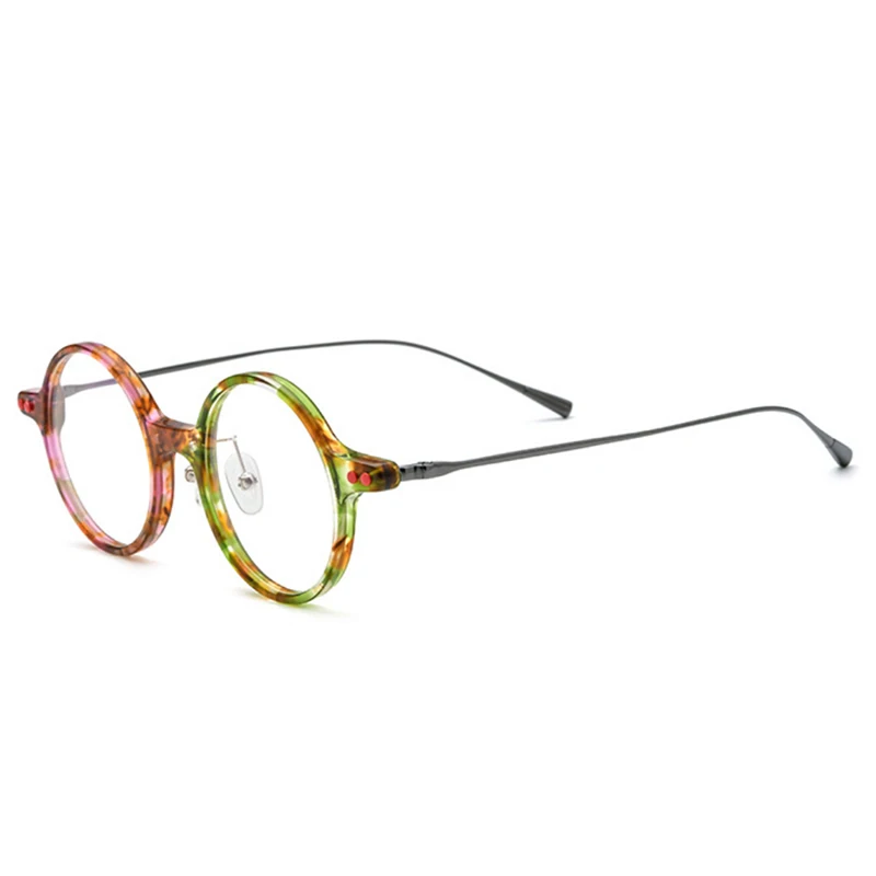 Belight Optical Contrast Color Acetate with Titanium Women Men Fancy Round Retro Design Spectacle Frame Precription Lens 185701