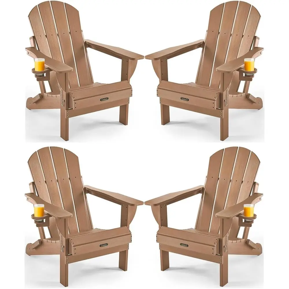 Set of 4 Weather-Resistant Plastic Adirondack Chairs with Cup Holders for Outdoor Patio, Garden, and Deck Use