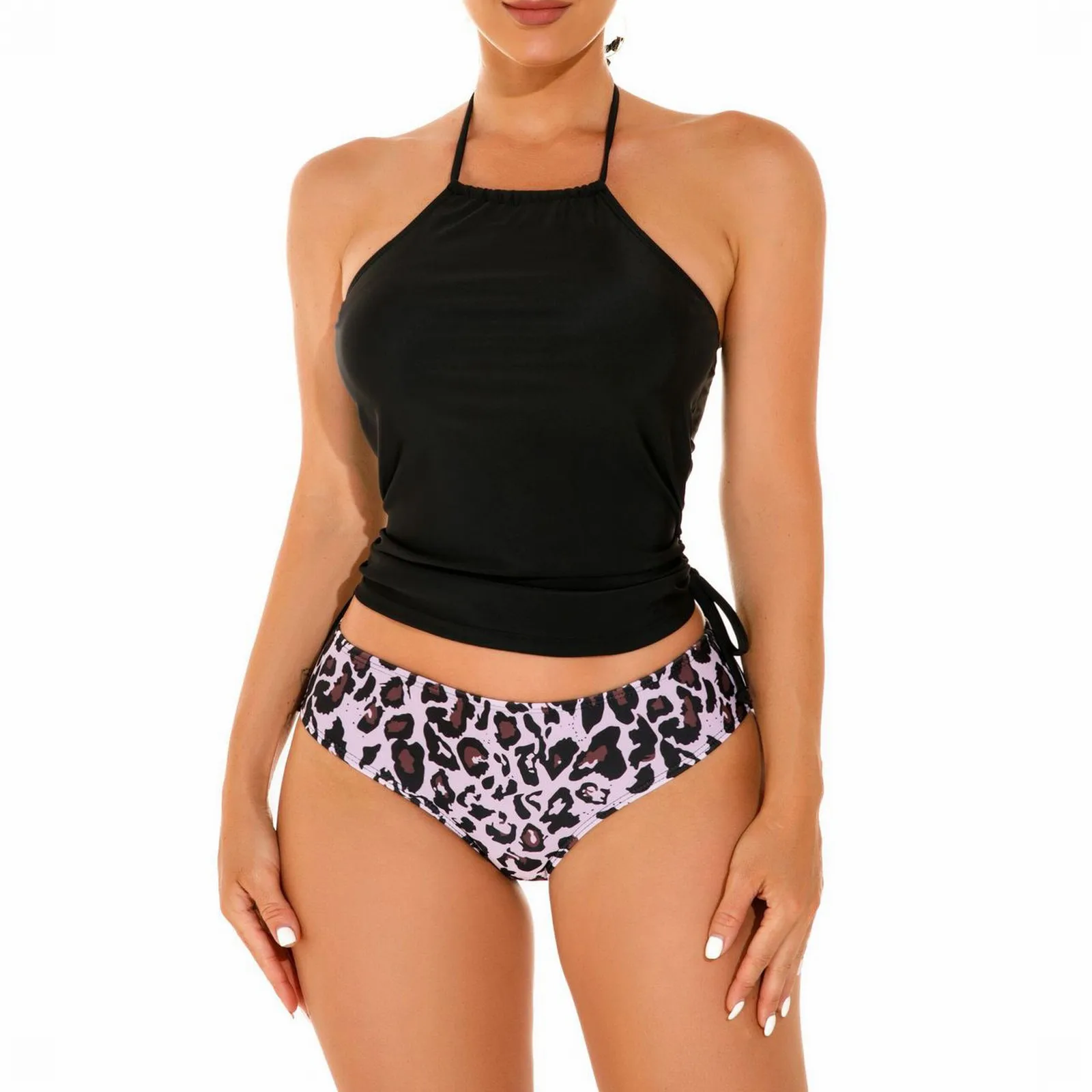 Conjunto de Bikinis con cordones para mujer, traje de baño Bandeau con cuello Halter y espalda descubierta, tankini Vintage, ropa de playa para mujer 2024