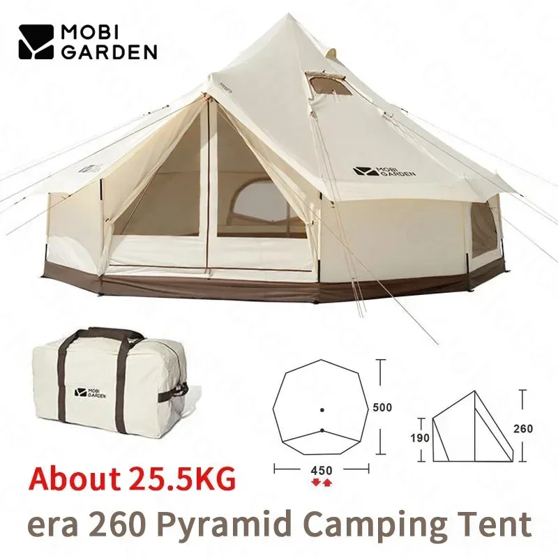 MOBI GARDEN Pyramid Tent Luxury Large Space Camping Outdoor 6-8 Person Thickened Cotton Family Travel Mongolian Yurt Tent Castle