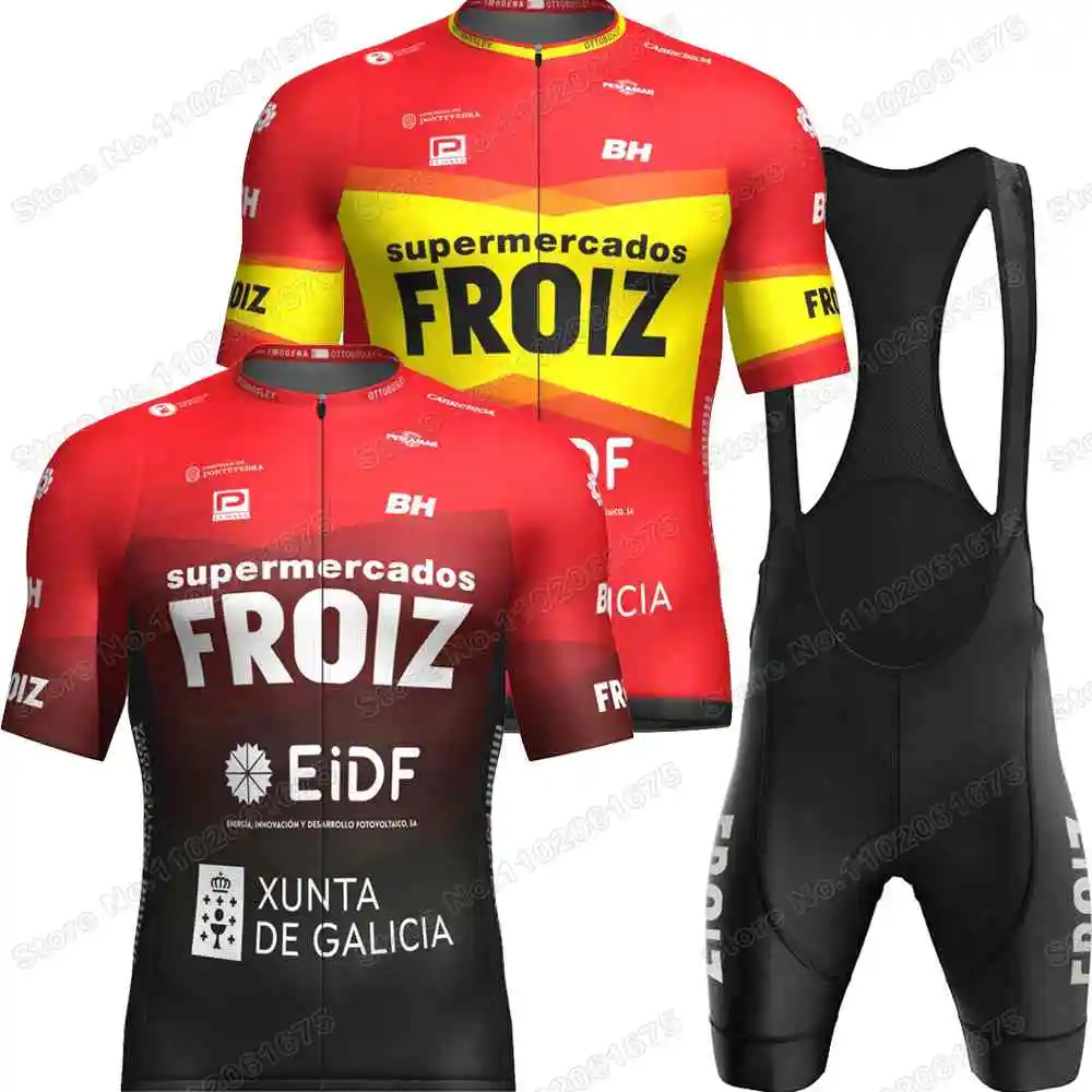 Maillot de Ciclismo del Equipo G.D. Supermercados Froiz - Salazones Ricardo Fuentes 2023, Conjunto de ropa de ciclismo para hombre, camiseta y pantalones cortos con pechera, Maillot deportivo para bicicleta de montaña,