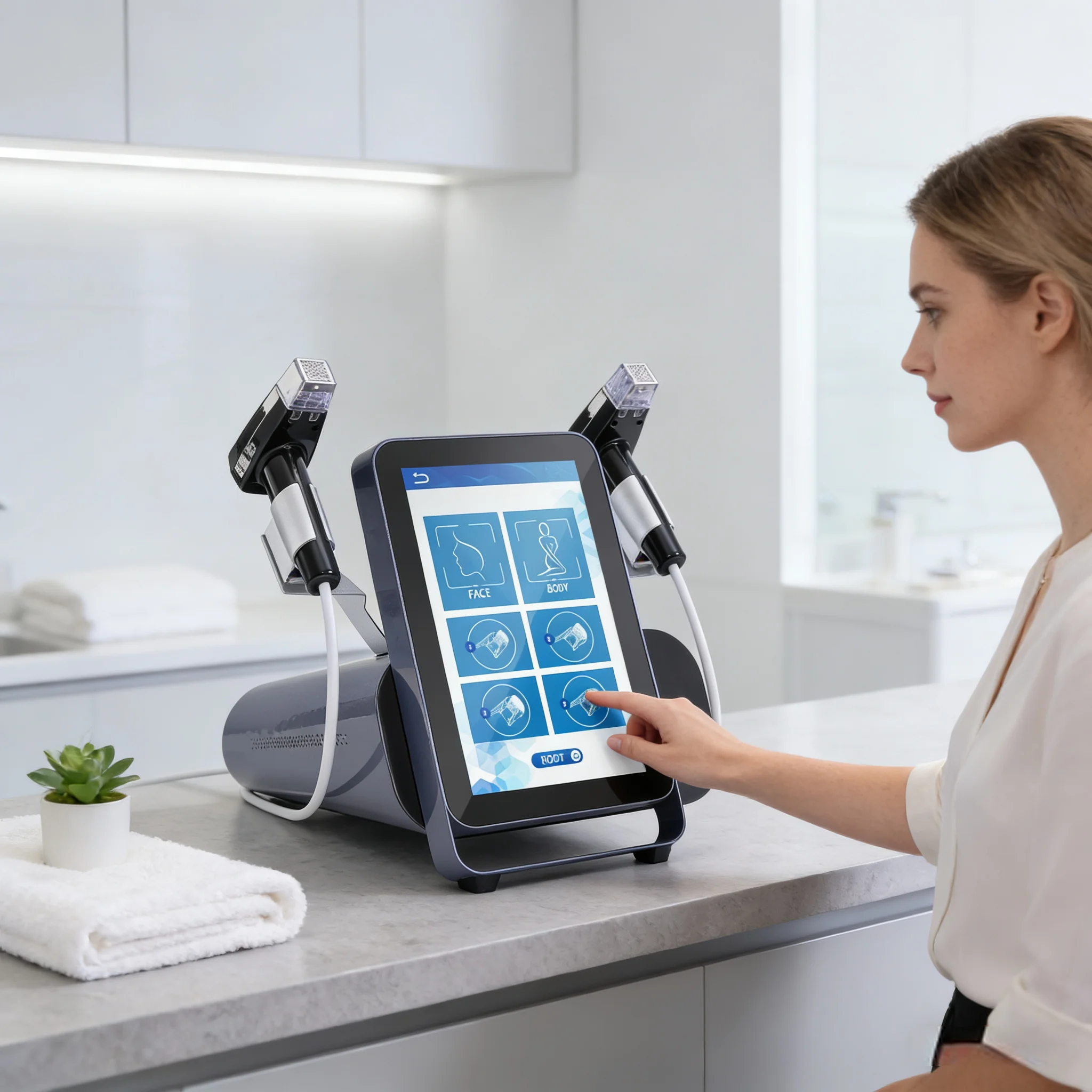 เครื่องดูแลผิวหน้าแบบมืออาชีพ 360 องศา, อุปกรณ์ดูแลผิวหน้า 2 in 1 คลื่นวิทยุและไมโครเคอร์เรนท์, ใช้ในบ้านเพื่อกระชับผิวหน้าและปรับสภาพผิวกาย