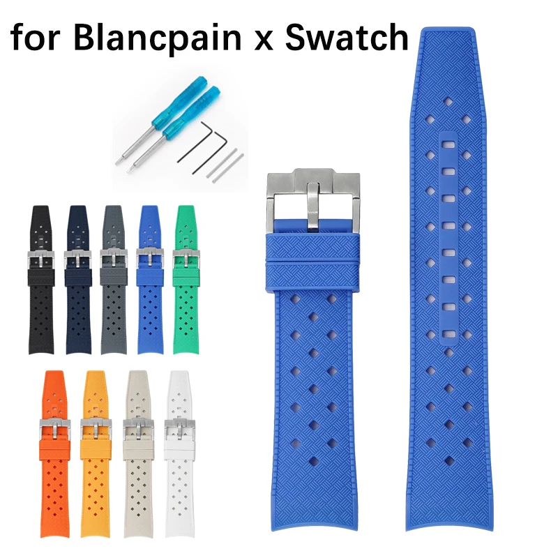 

Liquid Silicone Strap for Blancpain x Swatch Curved End Stainless Steel Buckle 22mm Men Women Breathable Hole Replace Watch Band