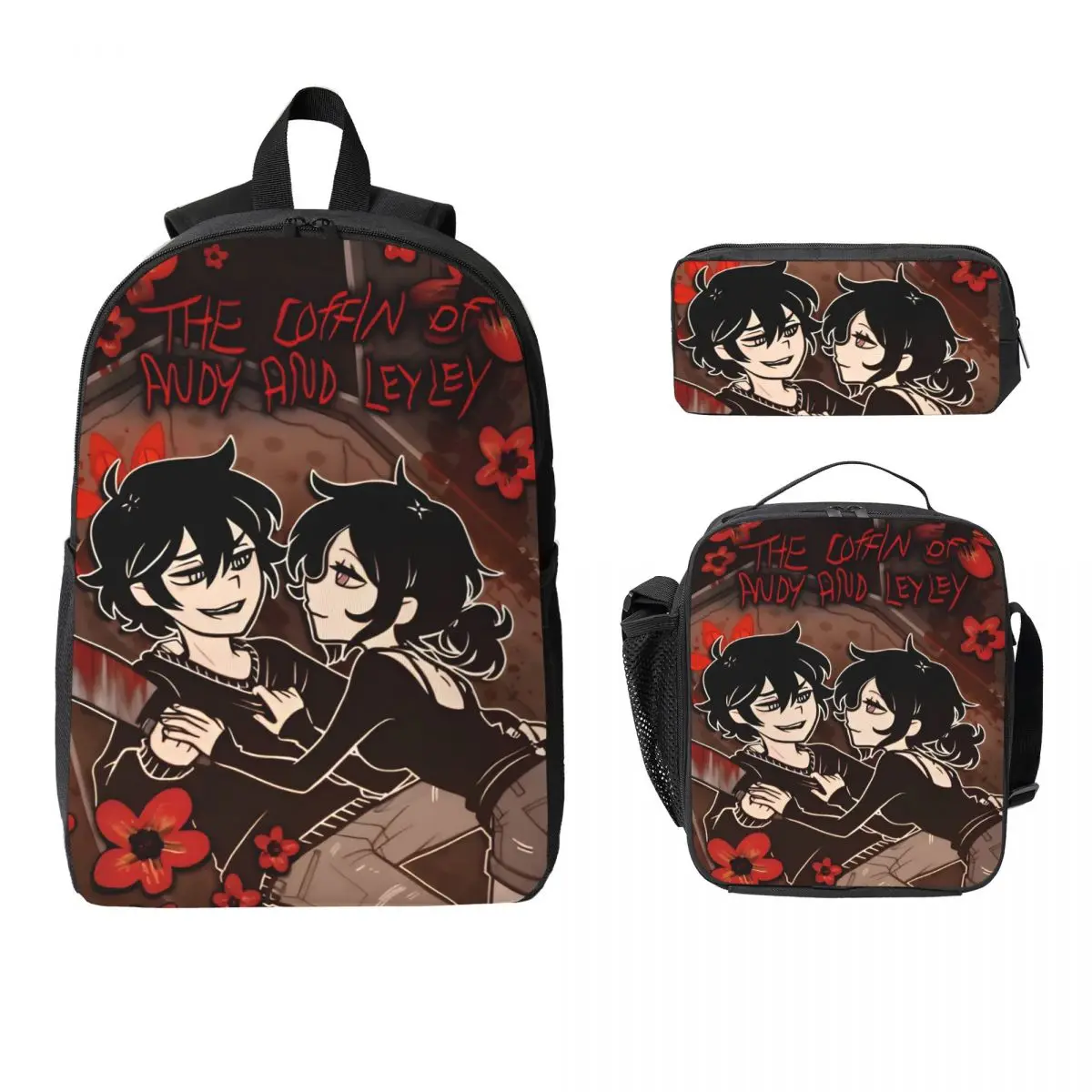 3Pcs The Coffin Of Andy And Leyley Backpack Set for Boy Pencil Boxes Bookbag Sets with Lunch Box For School Students Knapsack