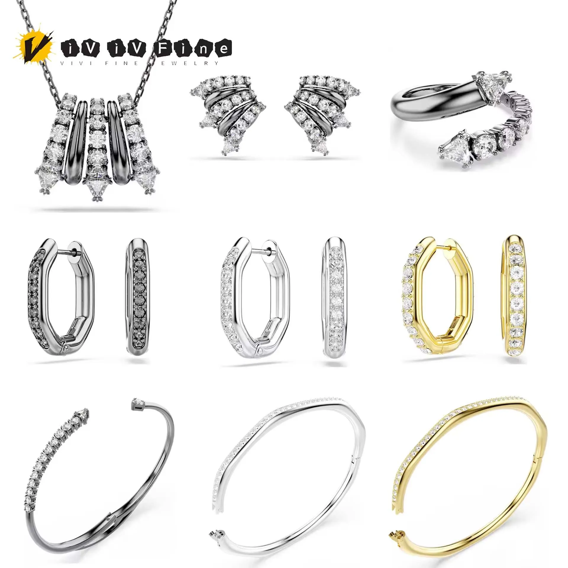 

Новинка 2025, оригинальные изысканные серьги с кристаллами, кольцо, ожерелье, браслет, модный комплект ювелирных изделий из нержавеющей стали, женские аксессуары для вечеринок