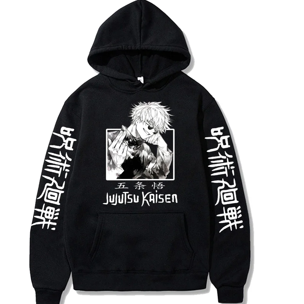 

Jujutsu Kaisen Hoodie Hip Hop Anime Gojou Satoru Print Hooded Pullovers Tops Loose Long Sleeves Harajuku Man Clothes