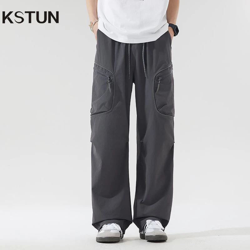 

KSTUN Men's Casual Pants Outdoors Hiking Sweatpants Zipper Pockets Men Paratrooper Pants Stretch Breathable Male Long Trousers