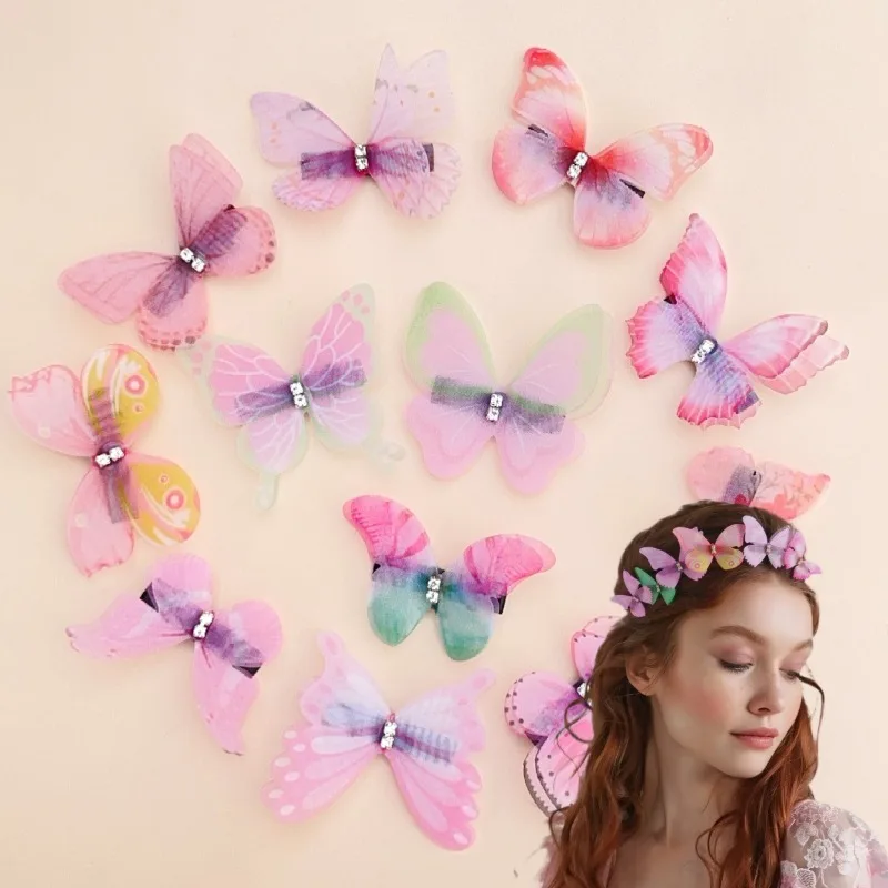 

12pcs Sheer Tulle Butterfly Hair Clips For Girls Realistic Fairy Accents Trendy Stylish Headwear Kids Daily Party Themed Outfits