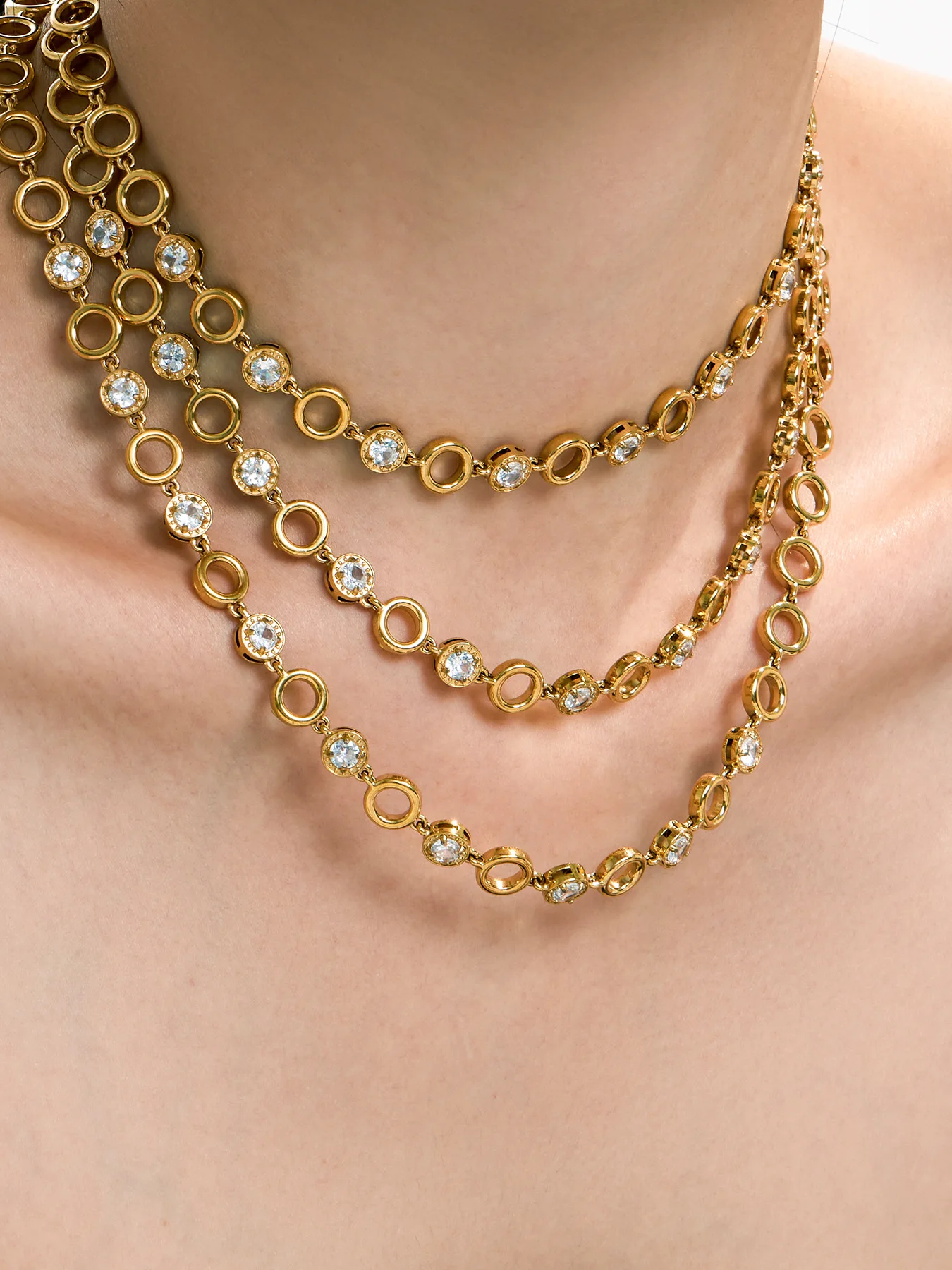 316L Edelstahl Halsketten- und Armband-Set mit Krappenfassung Zirkon für Damen Wasserdichter Ring Kette Glänzender Grenzübergreifender Schmuck – Detail 5