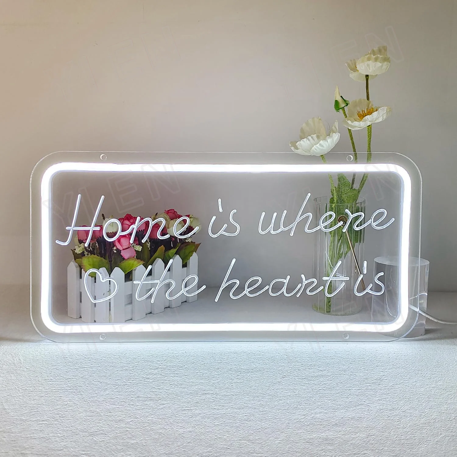 

Home is Where the Heart is Neon Sign, 3D Carving Neon Signs, White Led Neon Signs for Wall Decor, USB Dimmable Letter Neon Light