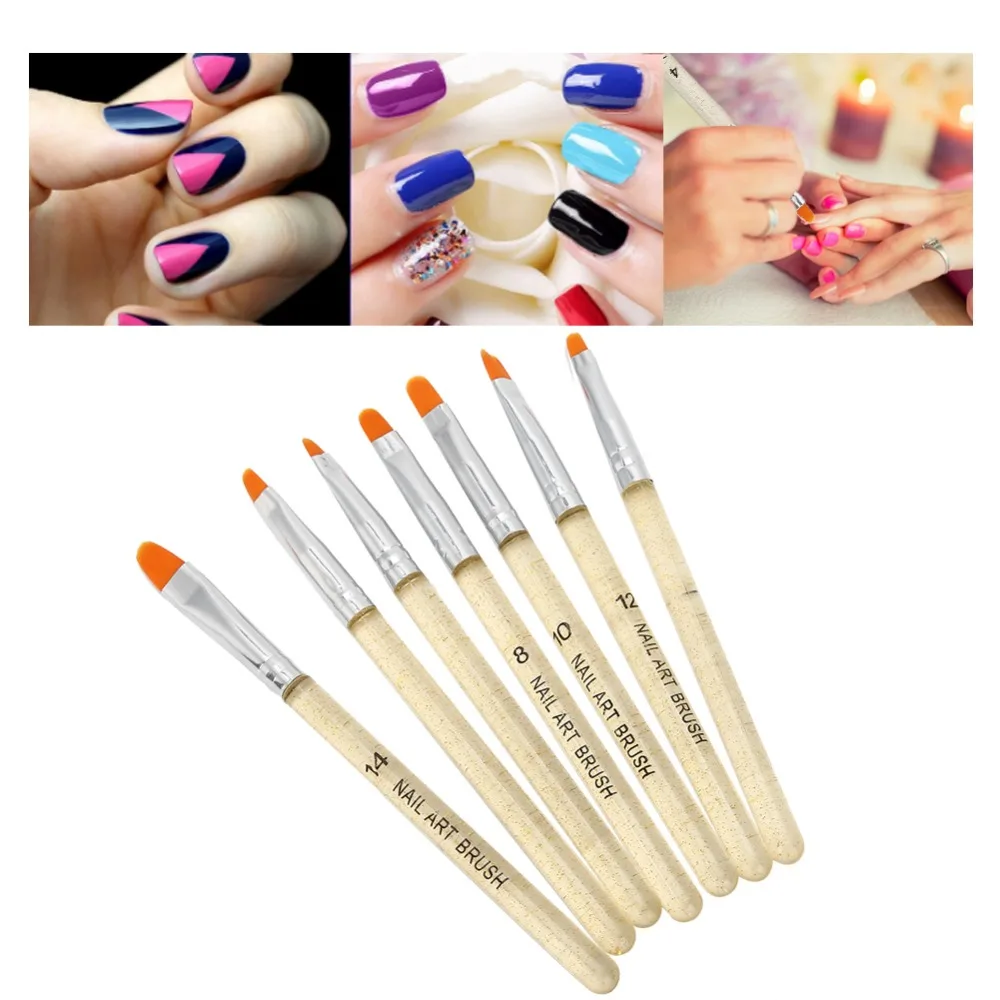 7pcs Transparent Handle With Gold Decor UV Gel Nail Brush Nylon Multiple Size Specifications Transparent Handle Nail Pen