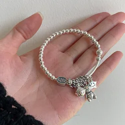 New Design Vintage Bear Animal & Bell Star Thai Silver Female Charm Bracelet Wholesale Jewelry For Women Birthday Gifts No Fade