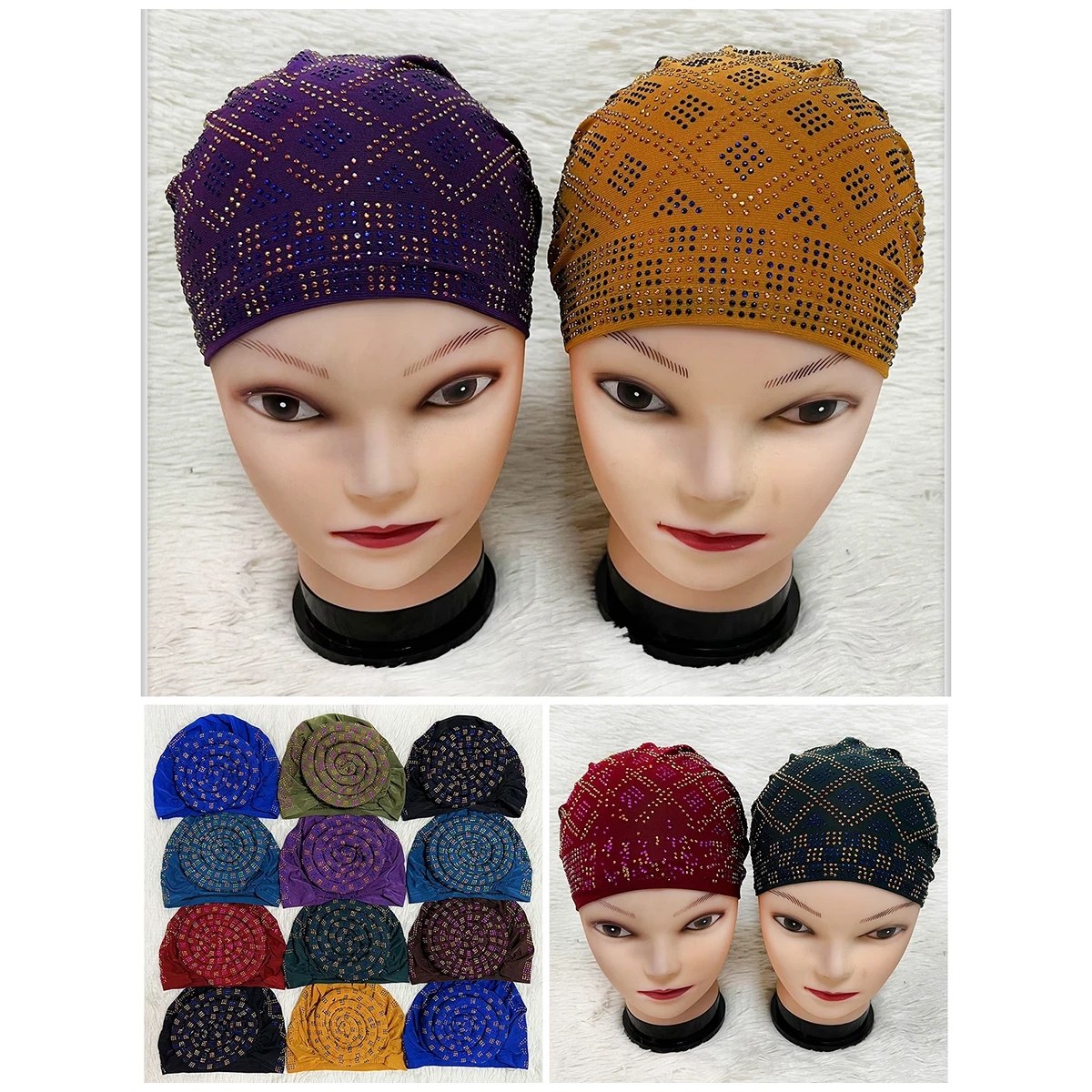 

1 Dozen High Quality Newest Elegant Turban Hats Women Cap Beaded For India Scarfs Head Wrap Headband Girl Hair Accessories Lady