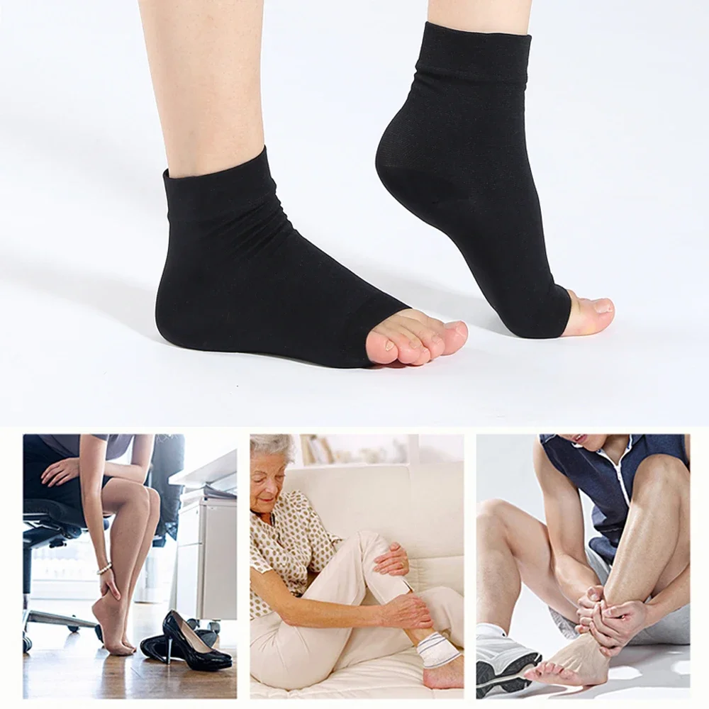 Calcetines tobilleros de compresión para hombre y mujer, calcetín de 30 a 40 mmHg con soporte para tobillo, con punta abierta para masaje y alivio,