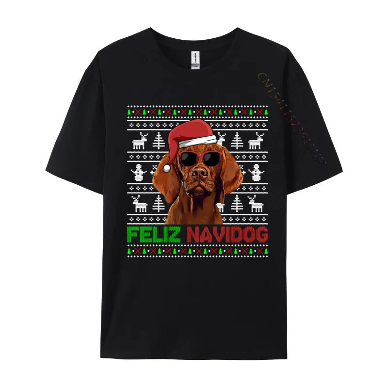 Vizsla Dog Feliz Navidog Funny Christmas T-Shirts Man Retro Printed Tee Shirt Adult Pure Cotton Tshirt