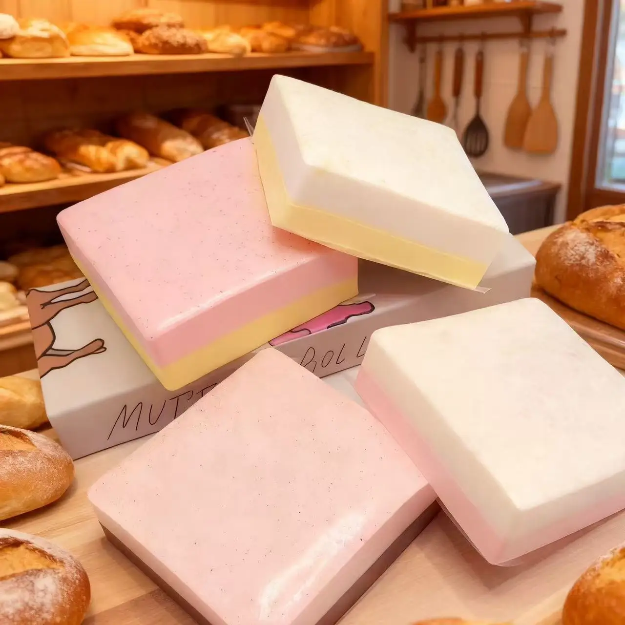 シミュレーションスクエアストロベリートーストスクイーズPUスローリバウンドトイフードプレイスクイッシースティッキーピンチ大人用ストレス解消感覚玩具