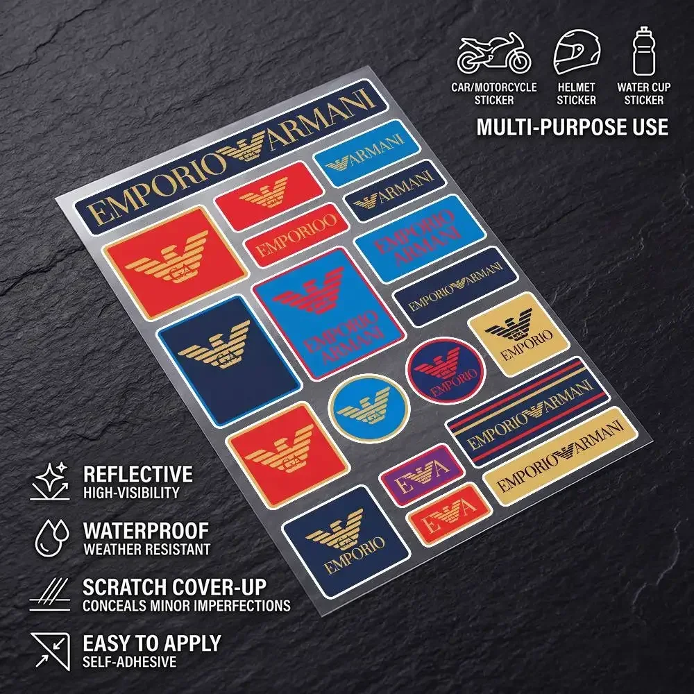 Poster E-mp-or-io Ar-ma-ni All Purpose Reflective Waterproof Scratch Blocker Decal Car Bike Helmet Cup Refrigerator