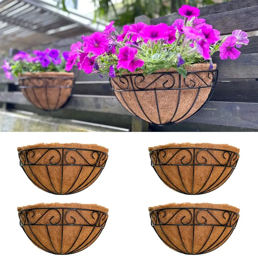 

Настенные кашпо, 4 шт., 12 дюймов, для балкона, с кокосовым вкладышем, для вертикального сада на улице, для ограждений