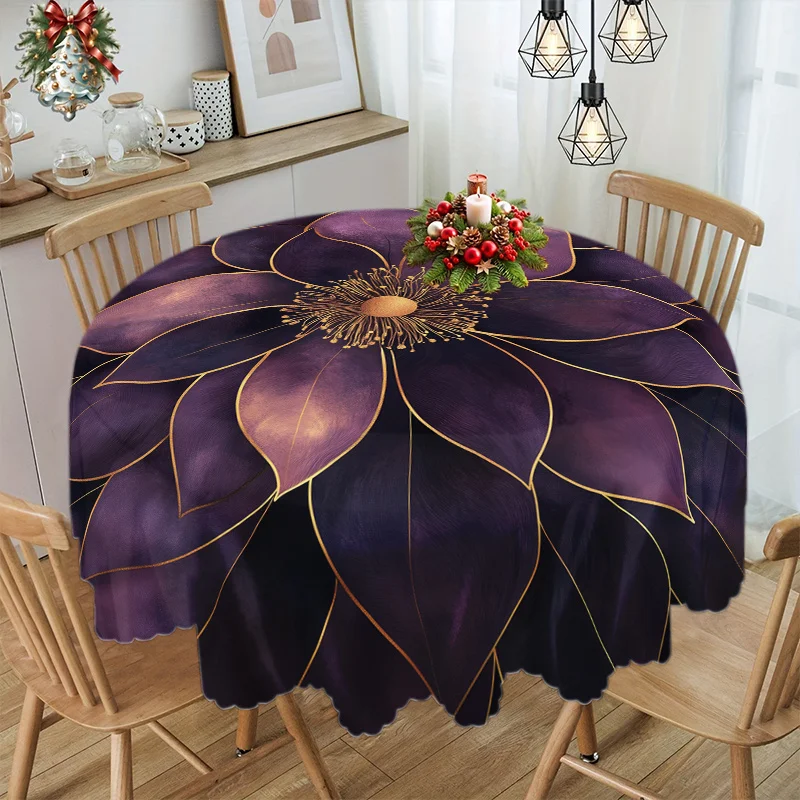 Artistic purple floral print tablecloth, made of woven polyester, suitable for picnics and campingzyc