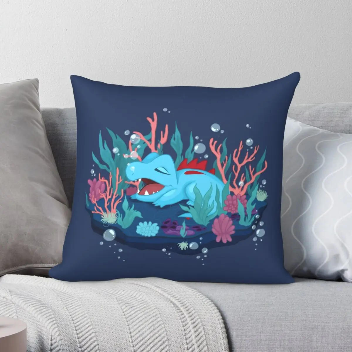 Snoozing Totodile Square Pillowcase Polyester Linen Velvet Creative Zip Decor Pillow Case Sofa Seater Cushion Case 45x45