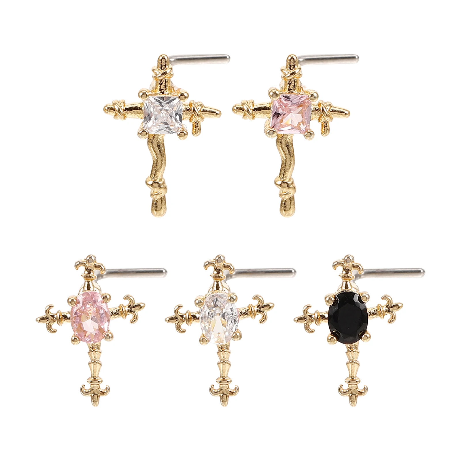 

5pcs Nose Studs Unique Small Cross Nose Rings for Women Men Stainless Steel Piercing Jewelry Body Art Accessories