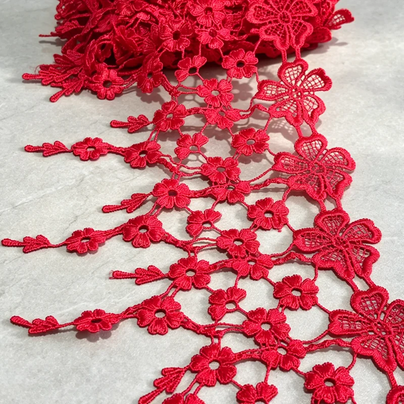 2yards Polyester Wine red Flower Lace Trims Water Soluble Lace Ribbon DIY Necklace Ornaments Wedding Clothes Accessories