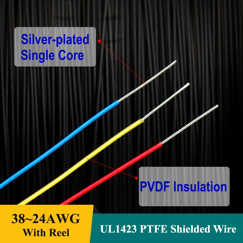 

UL1423 PTFE Wire with reel 38/36/34/30/28/26/24AWG Silver Plated Copper High Temperature Electronic Single Core Micro Fine Cable