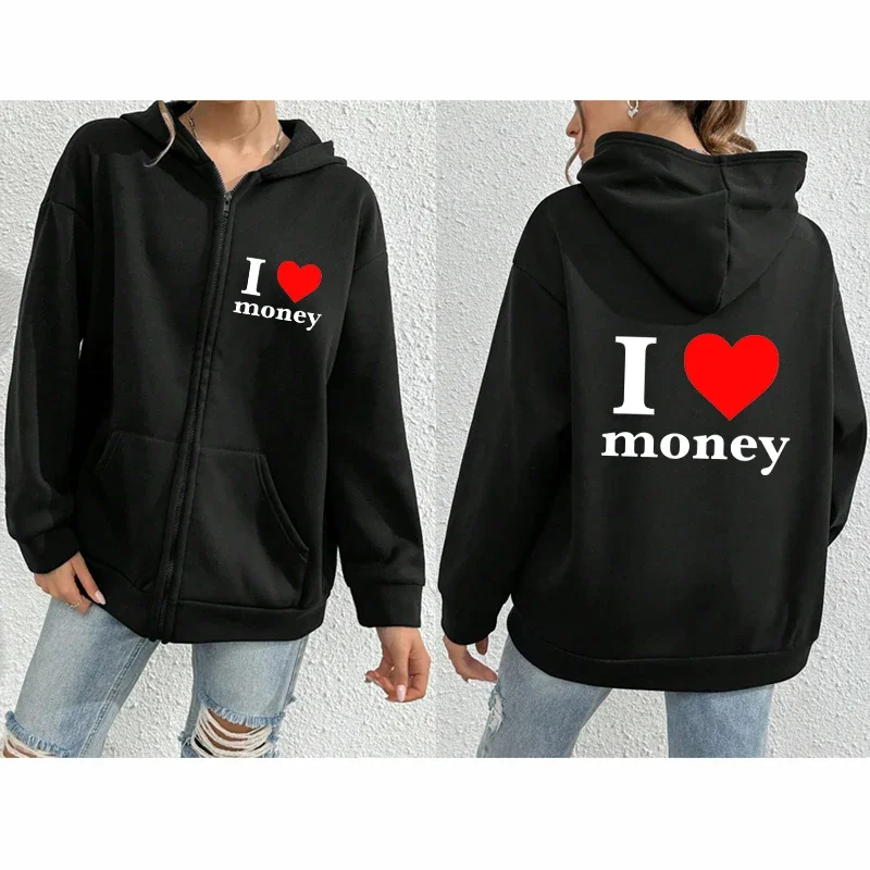 

Money Hoodies Shirt Long Sleeves Y2k Aesthetic Zip up Sweatshirt Men Women Zipper Jacket Red Heart Graphic Cardigan Streetwear