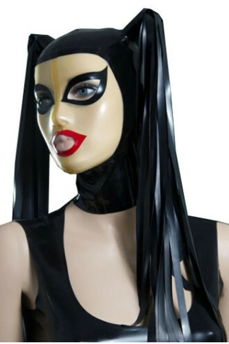 

Latex Cap Mask Ponytail Rubber Wig Role Play Fetish Party