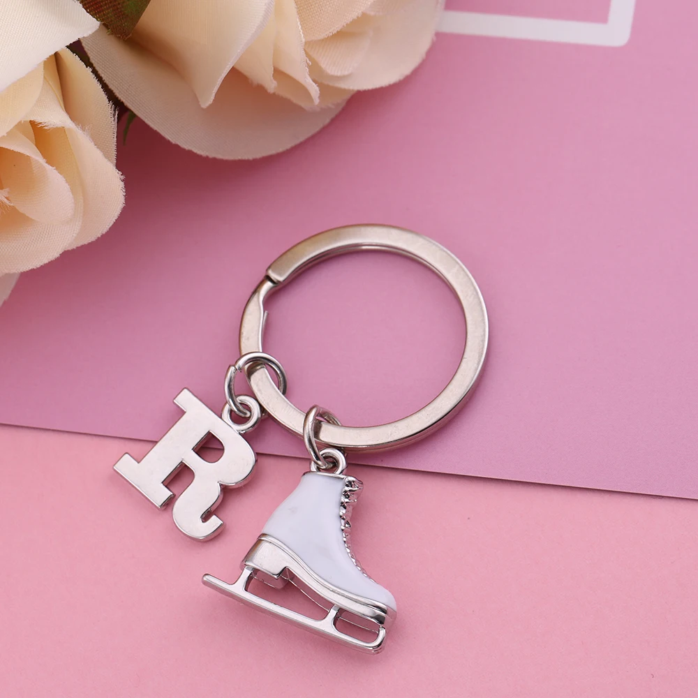 Ice Skate Shoes Key Chain Ring Zircon Crystal Keychain Luxury Initial Letter Pendant Enamel Gift For Woman Men Family Jewelry