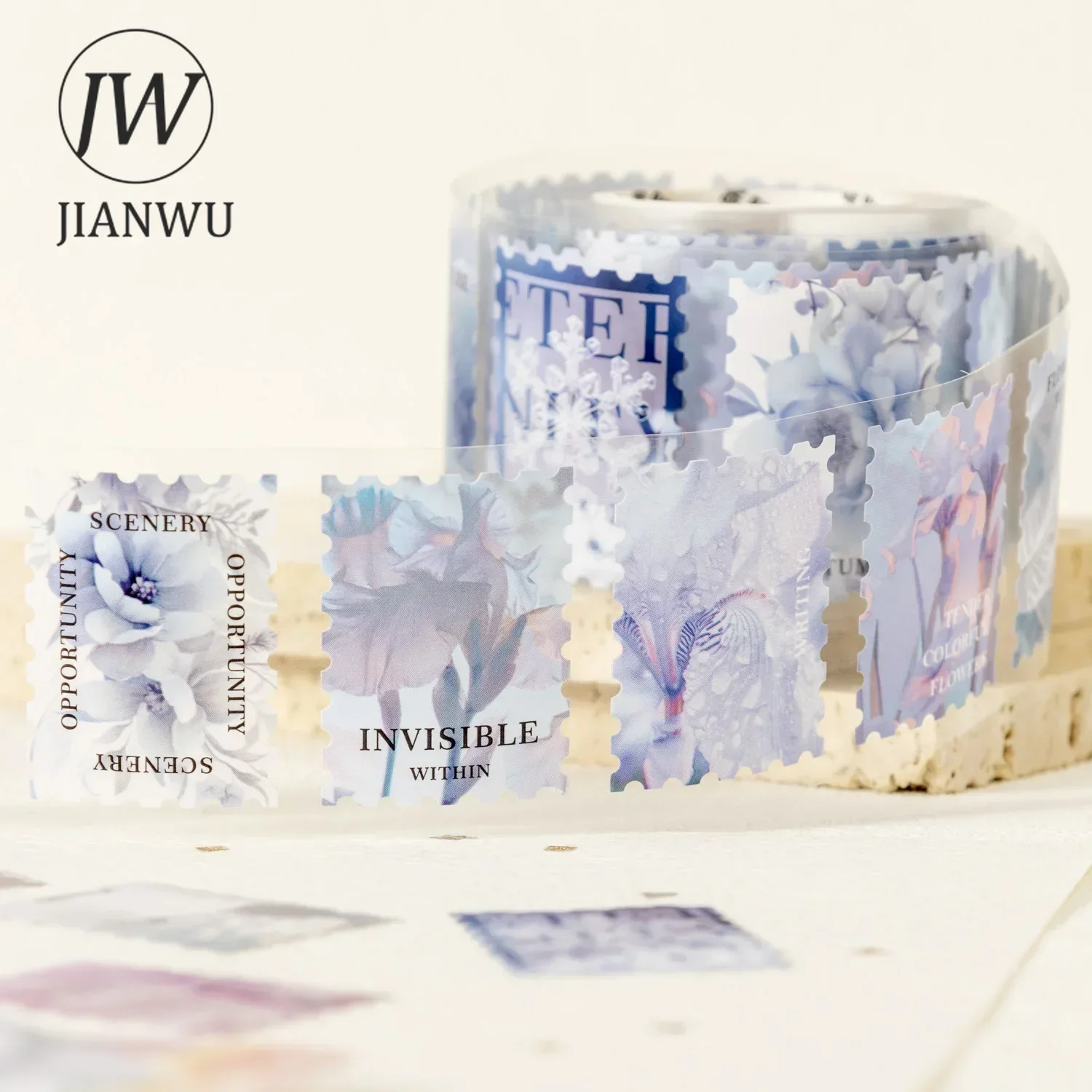 JIIAANWU 40mm*200cm Anonymous Postman Series Literary Flower Stamp Material Collage Tape Creative DIY Journal Stationery