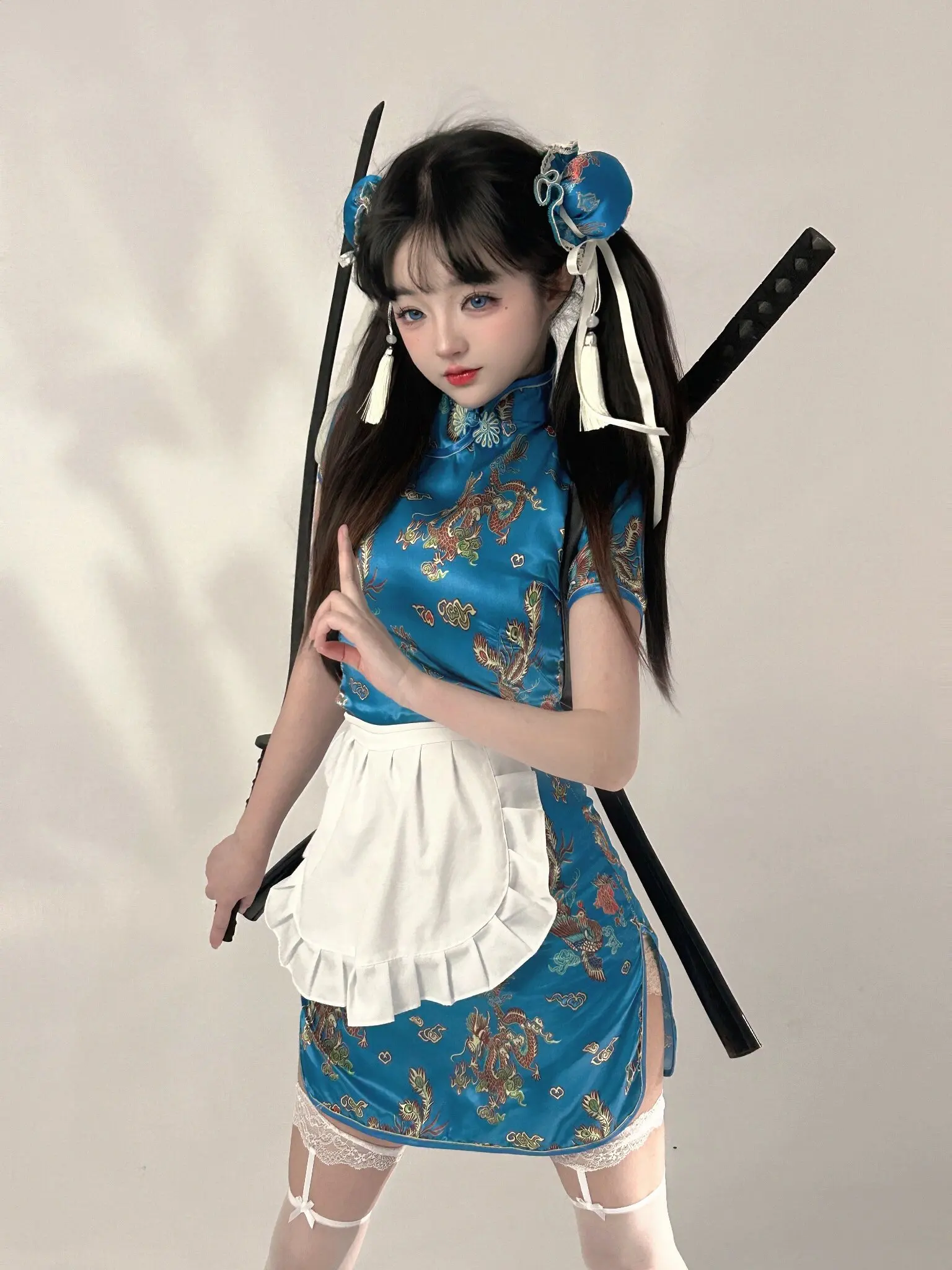 Novo chinês Sle Dr loween Cisas Cosplay orm Maid Saia Lolita Conjunto ort gola redonda baixa...