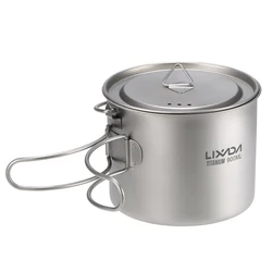 Lixada 900ml/1600ml Titanium Pot Ultralight Portable Hanging Pot with Lid and Foldable Handle Outdoor Camping Hiking Backpacking