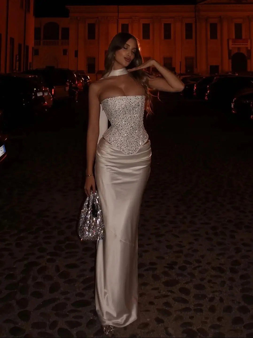 

Sexy Mermaid Evening Dresses Champagne Two Pieces Vestidos de Fiesta for Party Shiny Sequin Floor Length Customized Prom Dress