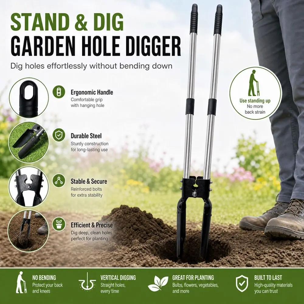 Long Handle Grass Plugger Tool Steel Construction Heavy Duty Sod Plugger Tool Ergonomic Plants Transplanter Garden Use