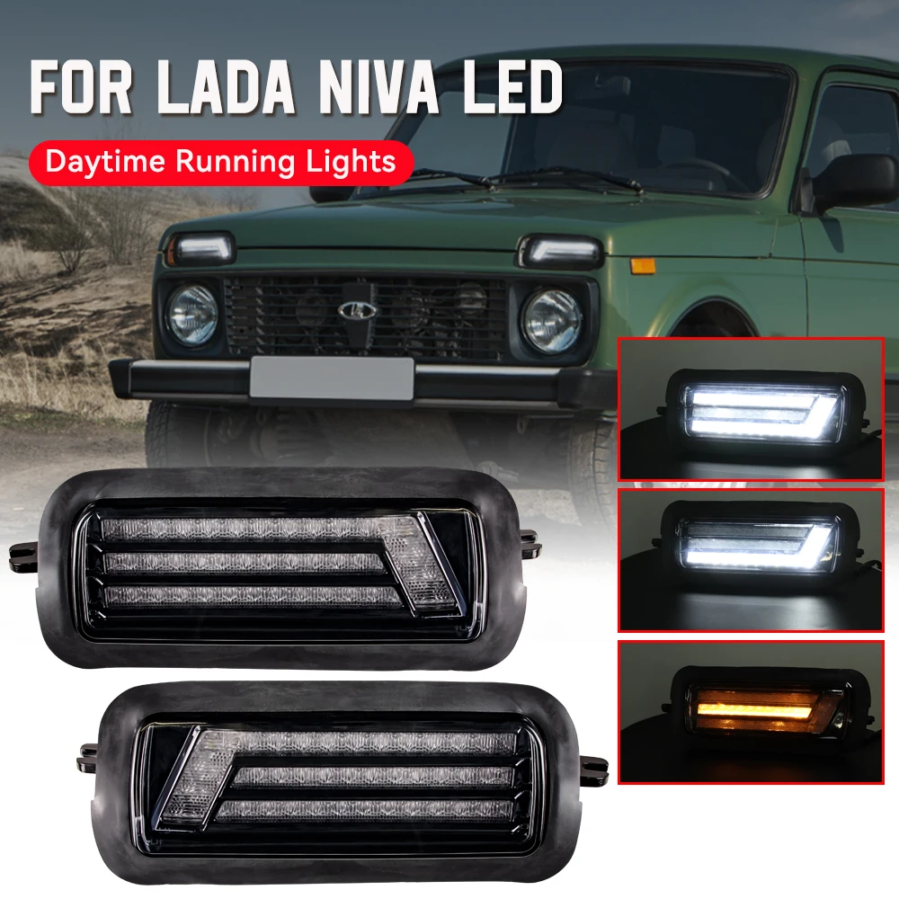 For Lada Niva 4X4 1995 LED DRL Lights With Running Turn Signal PMMA / ABS Plastic Function Accessories Car Styling Tuning