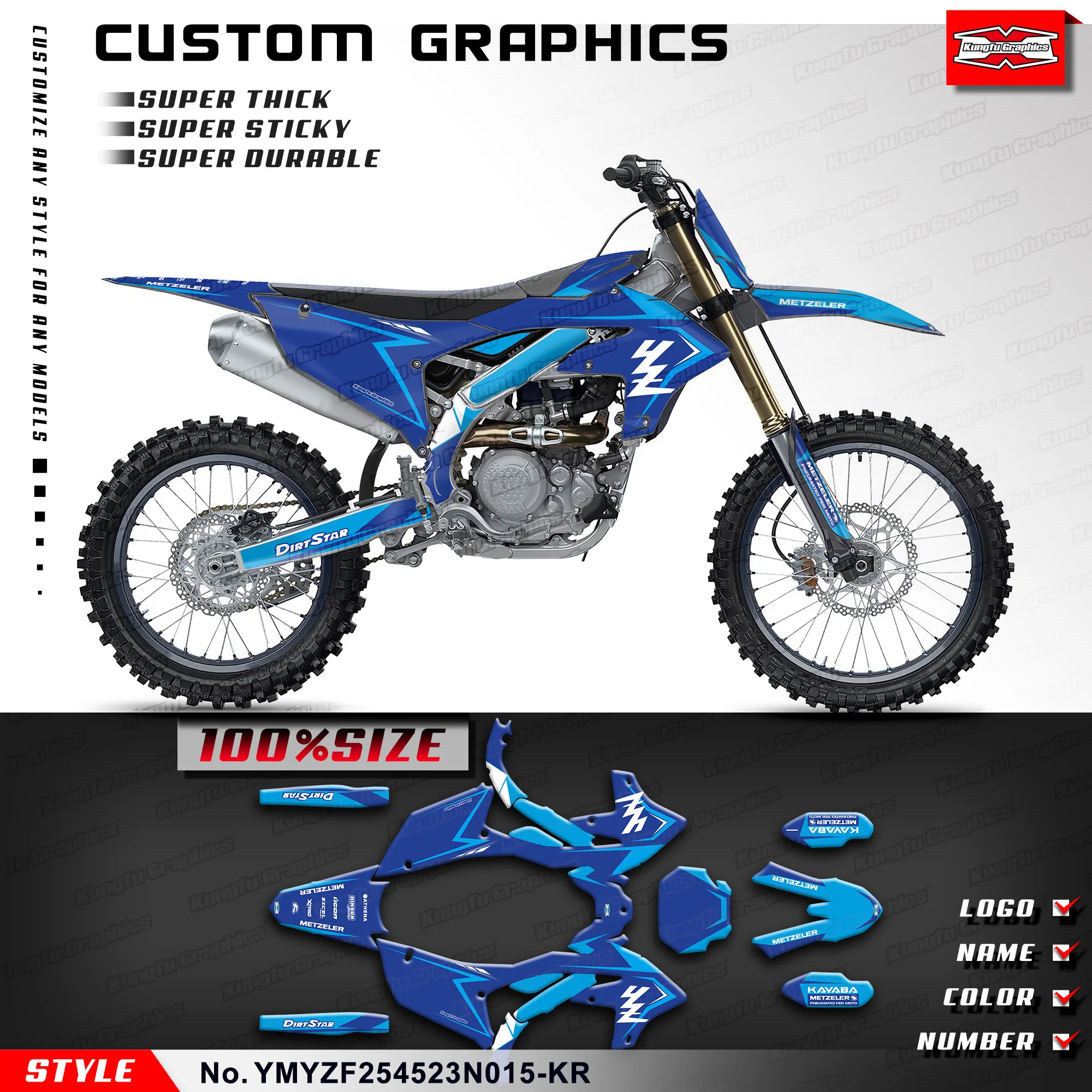 

KUNGFU GRAPHICS Racing Graphic Adhesive Sticker for YAMAHA YZ450F YZ250F YZ450FX YZ250FX 2023 2024 2025, YMYZF254523N015-KR