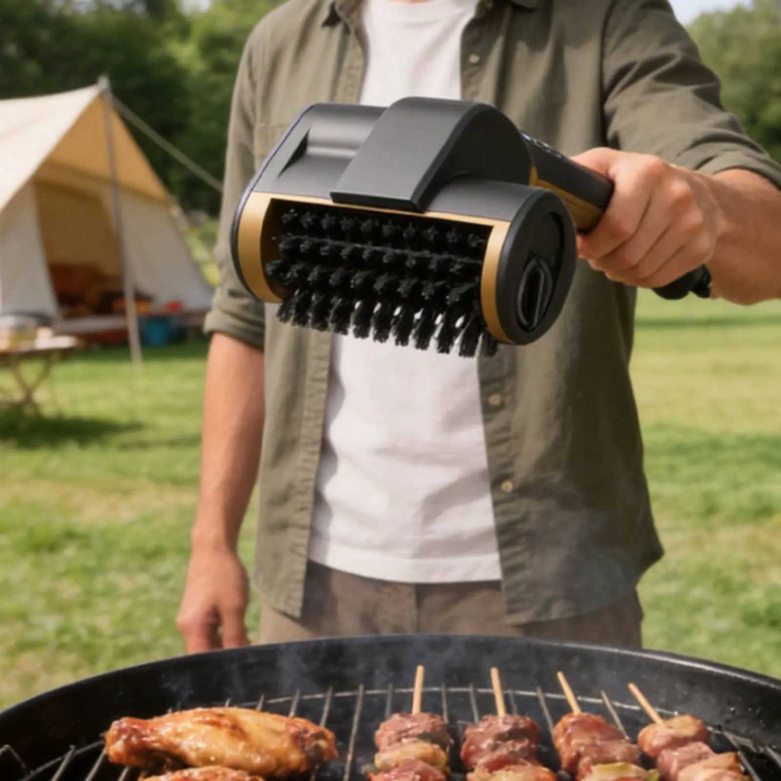 

Electric Grill Brush Stainless Steel Bristles Automatic Rotating Cleaner Cordless BBQ Scrubber IPX6 Waterproof for Backyard