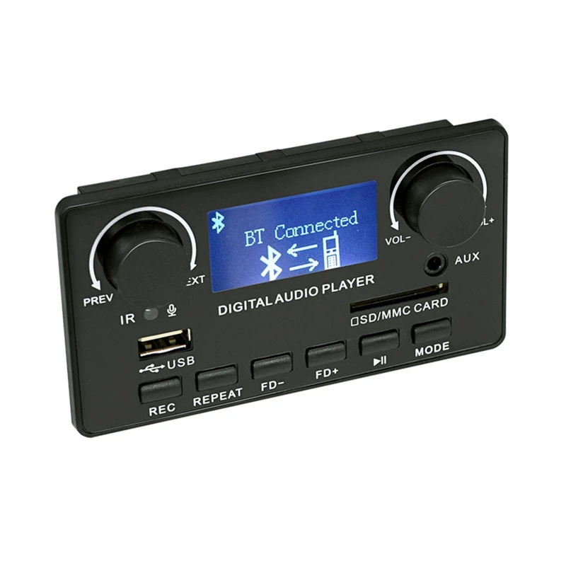 LCD Display Bluetooth 5.0 MP3 Decoder Board Support Handsfree Recording FM DC 12V MP3 WMA WAV APE FLAC Audio Player