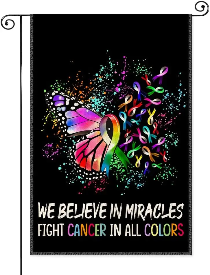 STANFOS We Believe In Miracles Fight Cancer Garden Flag, Double Sided Home Yard Outdoor Indoor Decor Banner, Cancer Awarenes GGX