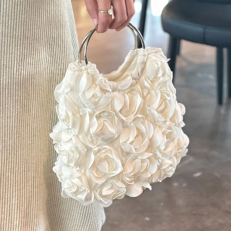 2026 New Chinese-style Golden Round Ring Handbag for Rose Flower Pattern Dinner Party, Trend Cheongsam Dress Bag for Women