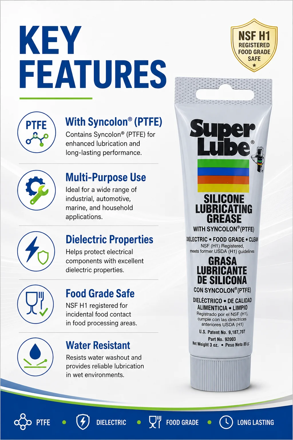 Super Lube 92003 PTFE-Fett Lebensmittelgeeignetes Silikon-Schmiermittel Wasserdicht NLGI 2 Mehrzweck 20g 50g 85g – Detail 2