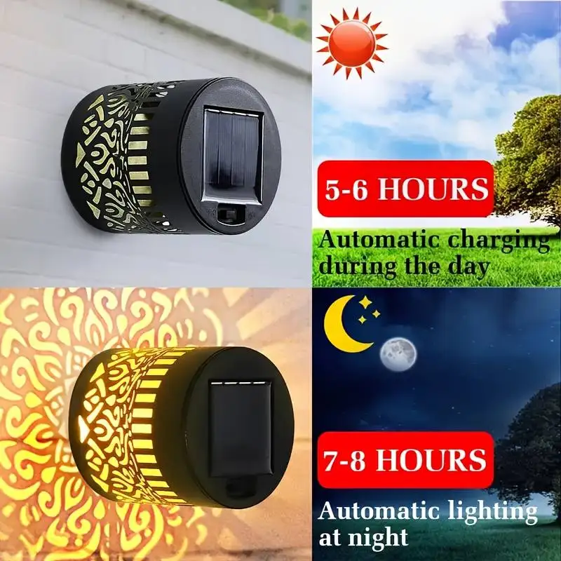 2-Pack Solar Garden Lights IP65 Durable Metal Outdoor LED Lanterns with Mandala Hollow Design Weatherproof Ambient Night Lights for Yard Patio Deck Stairs Walls Driveway Fence - view 3
