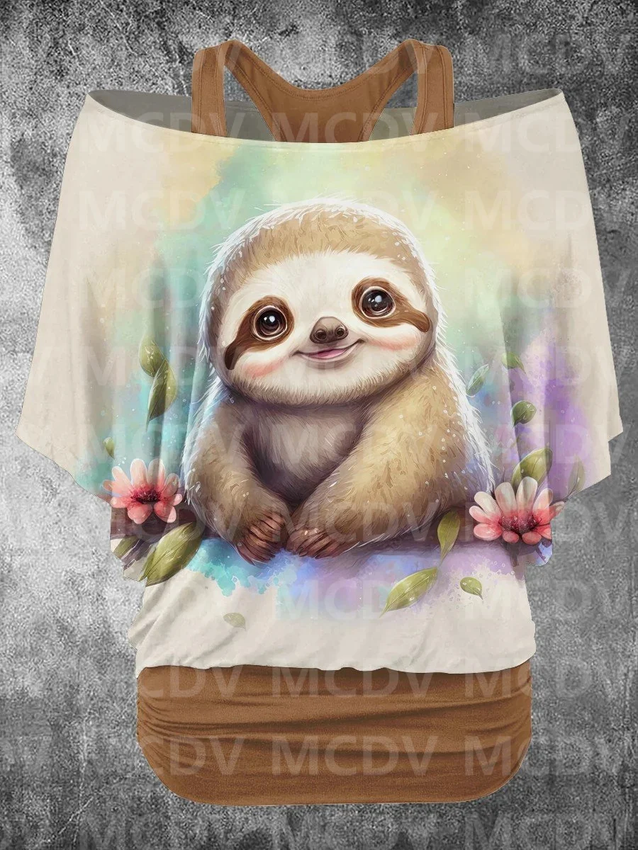 Women's Cute Sloth Art Design Two Piece Suit Top Casual T-Shirt Harajuku Streetwear