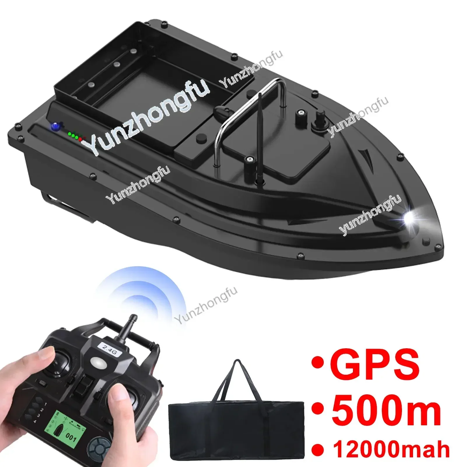 GPS Auto Return 2KG Load Bin 500M Distance Night Light 12000mah 6 Hours RC Ship Toy  Fishing Bait Boat with Bag